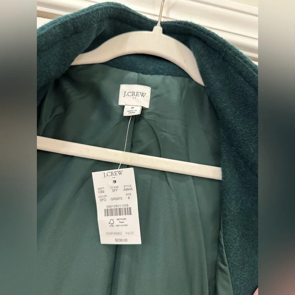 J. Crew NWT Green Wool Blend City Coat Size 8